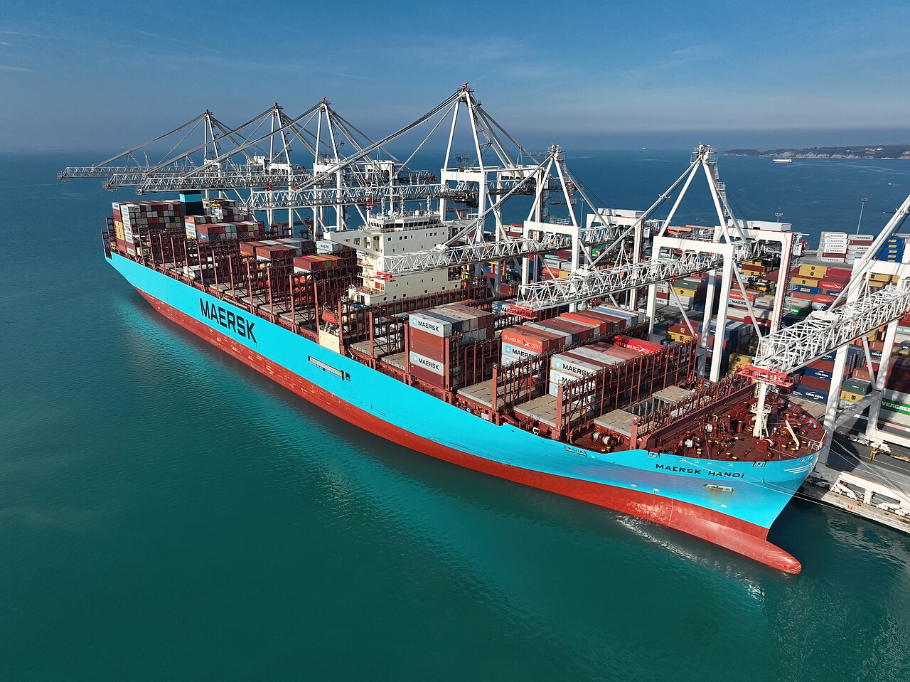 Container ship carrying export cargo